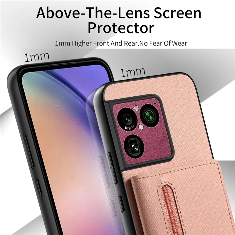 For Sony Xperia 1 VIII Case Zipper Card Holder Kickstand Jeans Cloth Texture Leather Back Cover - Pink