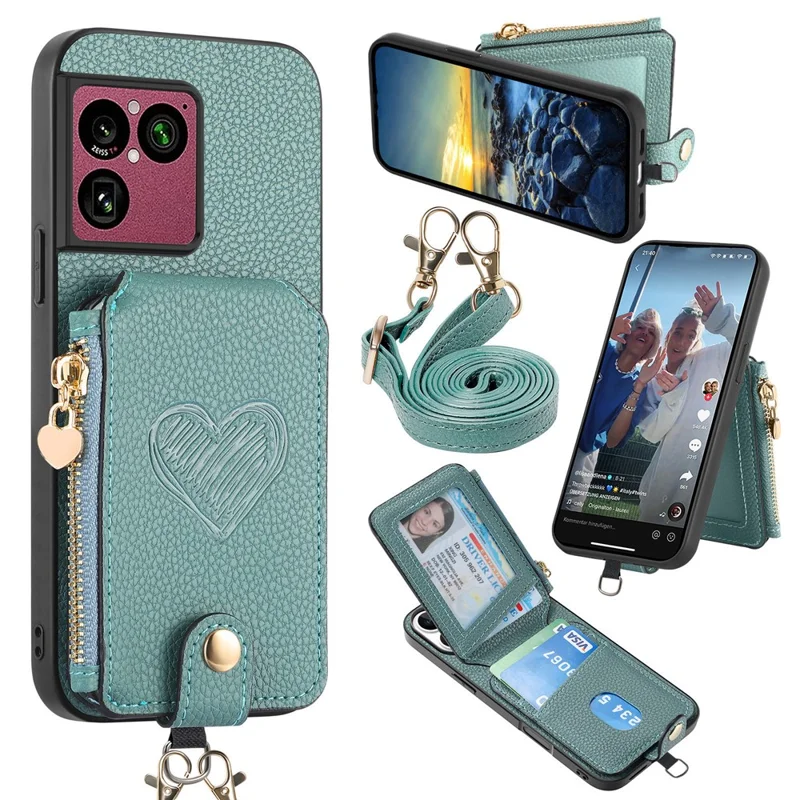 For Sony Xperia 1 VIII Case Card Holder Kickstand Leather Back Cover with Shoulder Strap - Blue