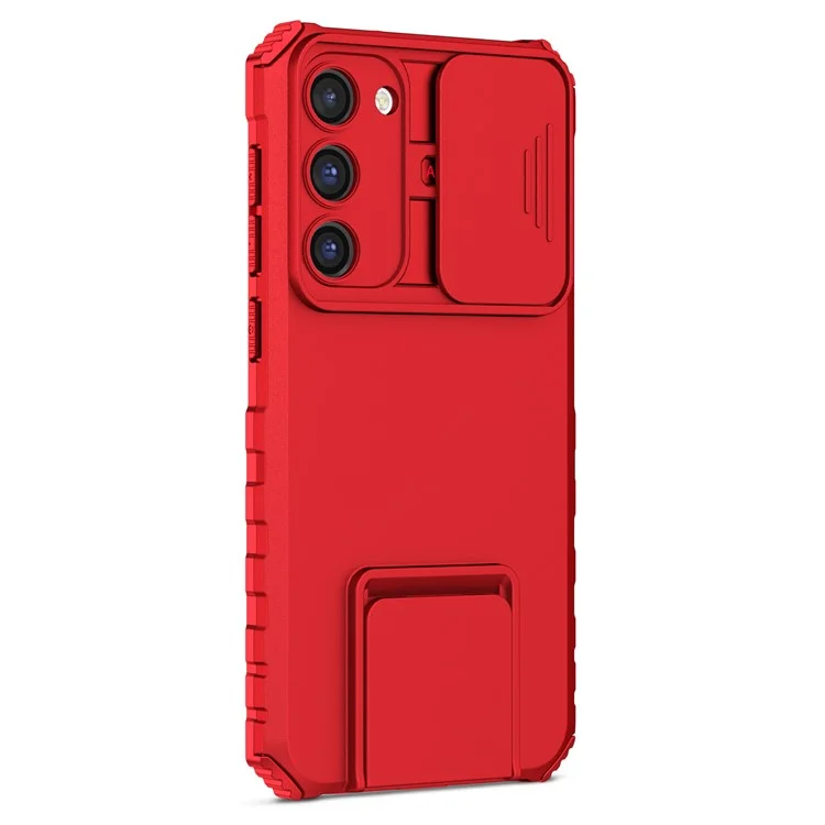 For Samsung Galaxy S23 Kickstand Phone Case Slide Camera Protection PC + TPU Drop-Proof Cover - Red