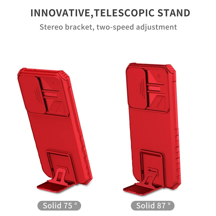 For Samsung Galaxy S23 Kickstand Phone Case Slide Camera Protection PC + TPU Drop-Proof Cover - Red