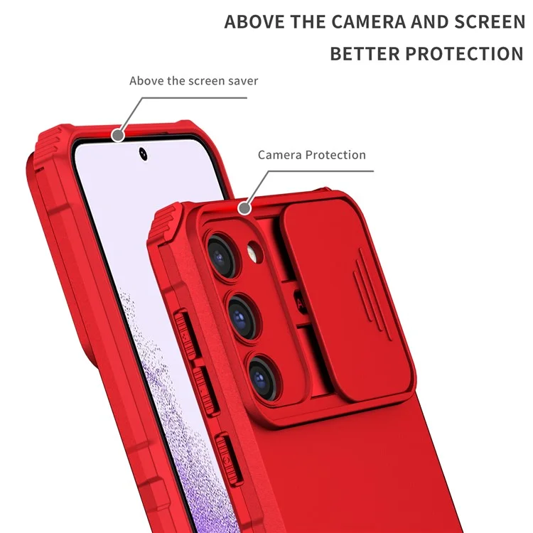 For Samsung Galaxy S23 Kickstand Phone Case Slide Camera Protection PC + TPU Drop-Proof Cover - Red
