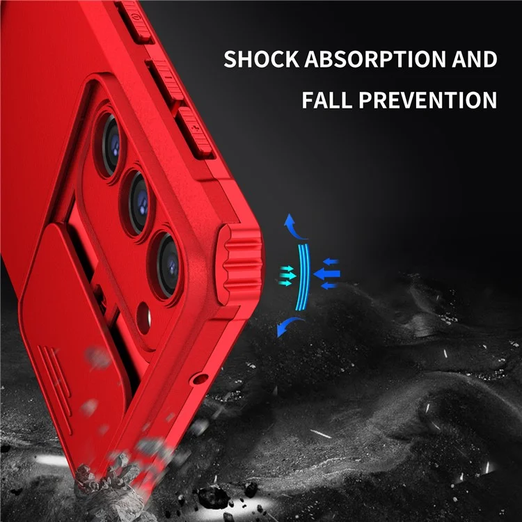 For Samsung Galaxy S23 Kickstand Phone Case Slide Camera Protection PC + TPU Drop-Proof Cover - Red