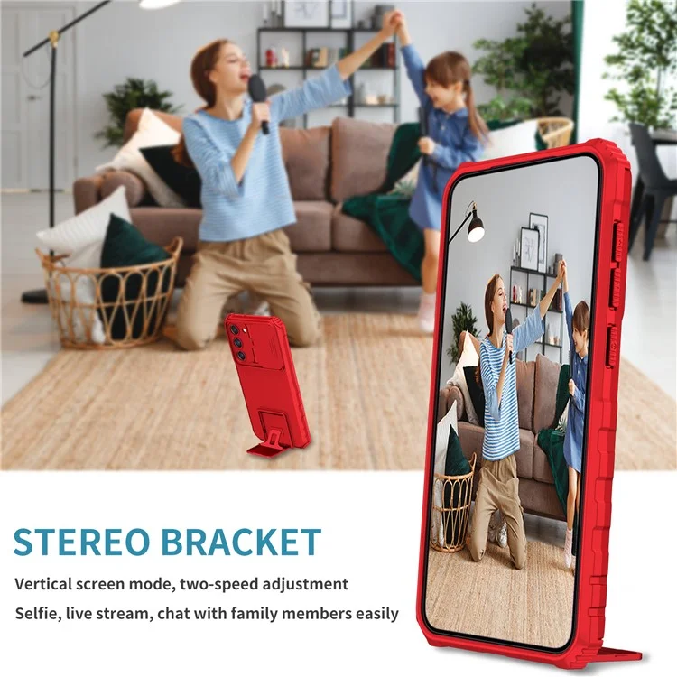 For Samsung Galaxy S23 Kickstand Phone Case Slide Camera Protection PC + TPU Drop-Proof Cover - Red