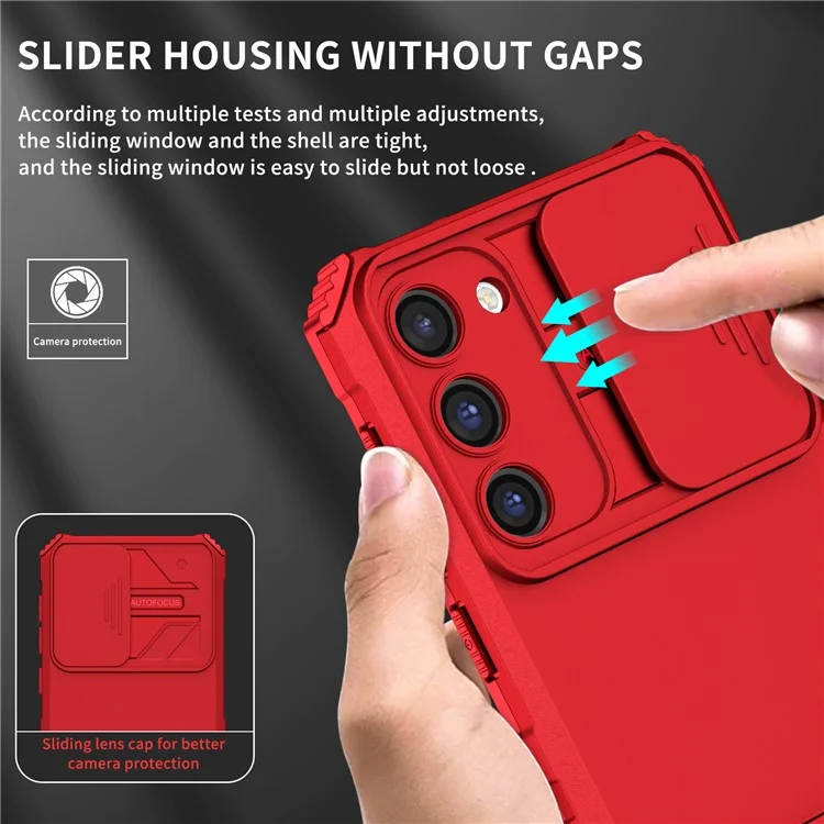 For Samsung Galaxy S23 Kickstand Phone Case Slide Camera Protection PC + TPU Drop-Proof Cover - Red