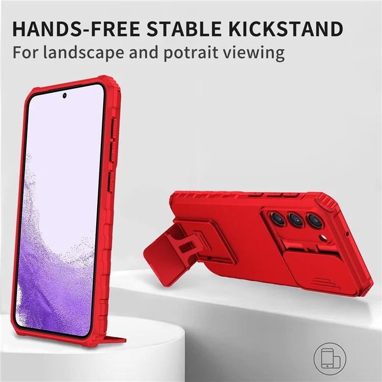 For Samsung Galaxy S23 Kickstand Phone Case Slide Camera Protection PC + TPU Drop-Proof Cover - Red
