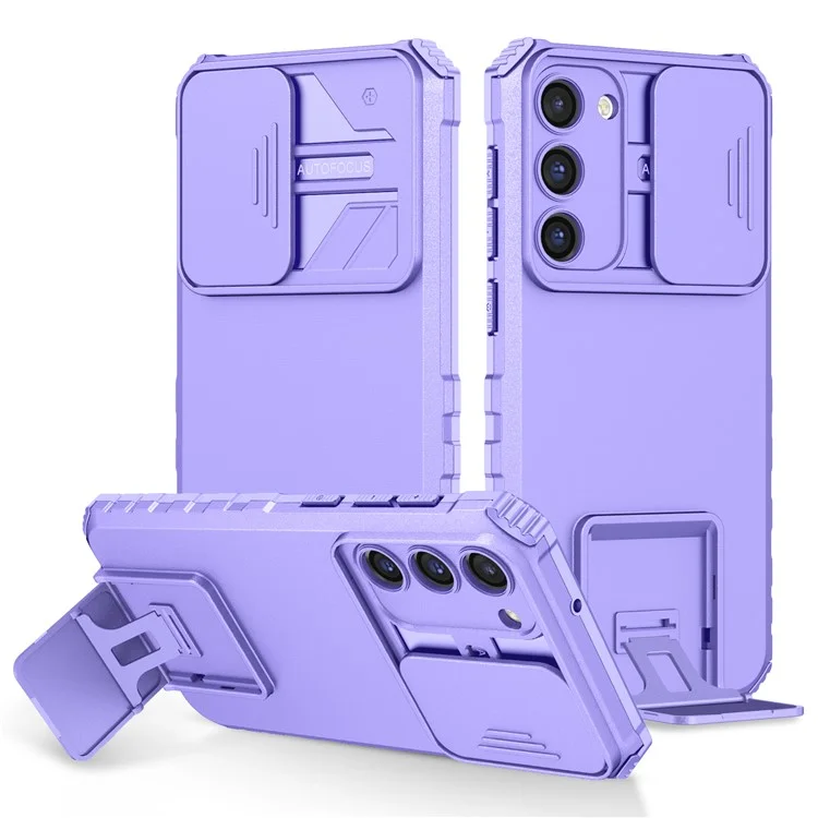 For Samsung Galaxy S23 Kickstand Phone Case Slide Camera Protection PC + TPU Drop-Proof Cover - Purple