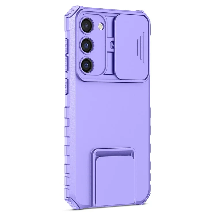For Samsung Galaxy S23 Kickstand Phone Case Slide Camera Protection PC + TPU Drop-Proof Cover - Purple