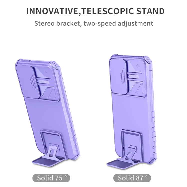 For Samsung Galaxy S23 Kickstand Phone Case Slide Camera Protection PC + TPU Drop-Proof Cover - Purple