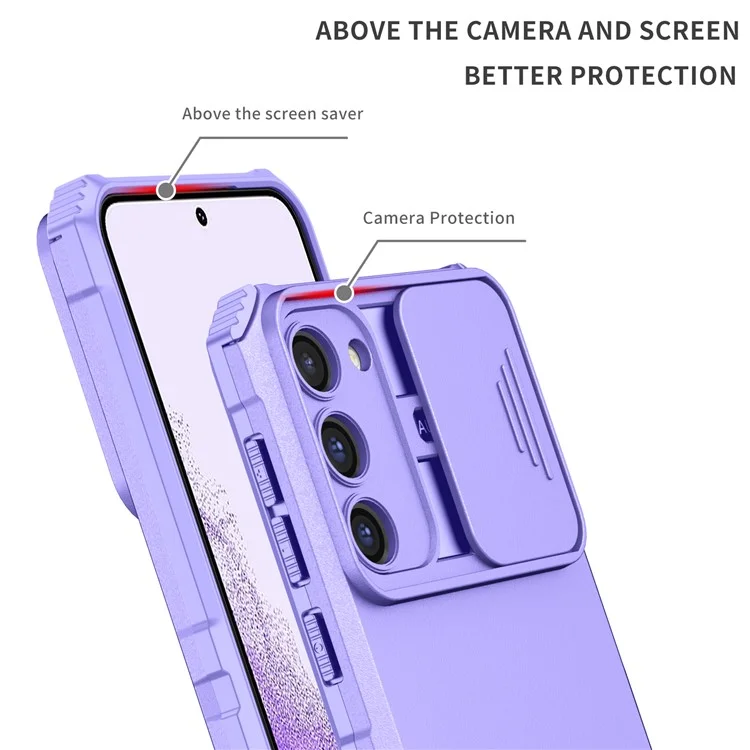 For Samsung Galaxy S23 Kickstand Phone Case Slide Camera Protection PC + TPU Drop-Proof Cover - Purple