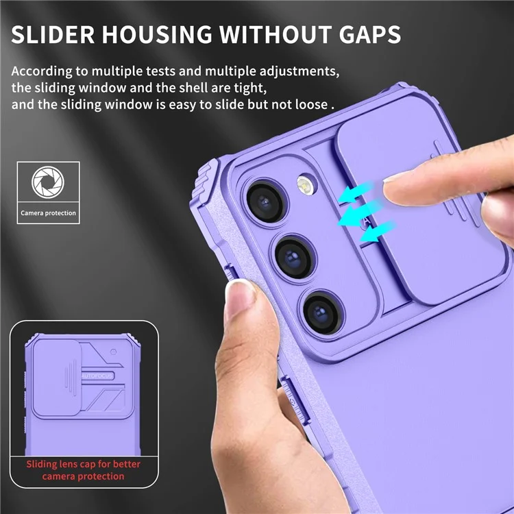 For Samsung Galaxy S23 Kickstand Phone Case Slide Camera Protection PC + TPU Drop-Proof Cover - Purple