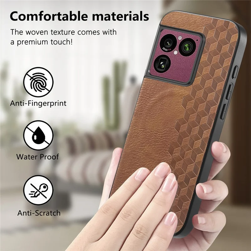 For Sony Xperia 1 VIII Magnetic Phone Case with Grid Pattern Protective PU Leather + PC Cover - Brown