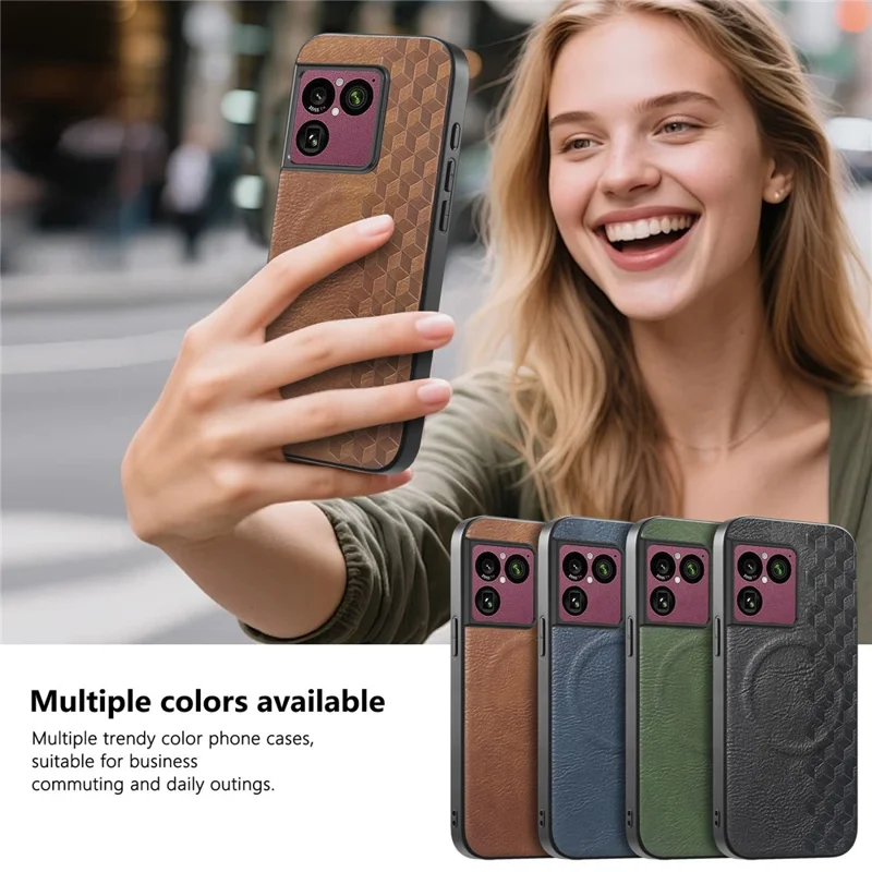 For Sony Xperia 1 VIII Magnetic Phone Case with Grid Pattern Protective PU Leather + PC Cover - Brown