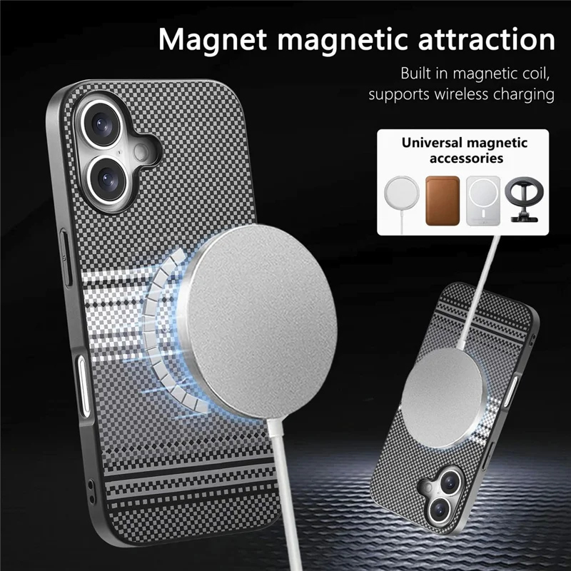 For iPhone 16 Magnetic Case PU Leather + PC + TPU Gradient Phone Cover - Black