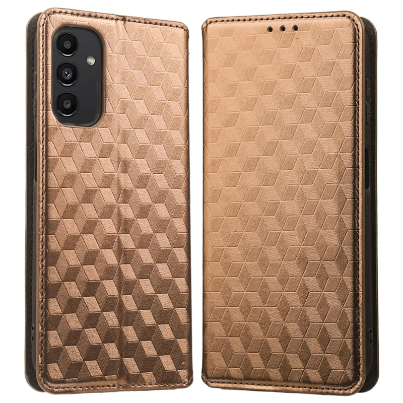 Capa Carteira com Estampa de Losango para Samsung Galaxy A14 5G / A14 4G, Capa Tipo Fólio com Suporte, Pele PU Magnética com Fecho Automático - Marrom