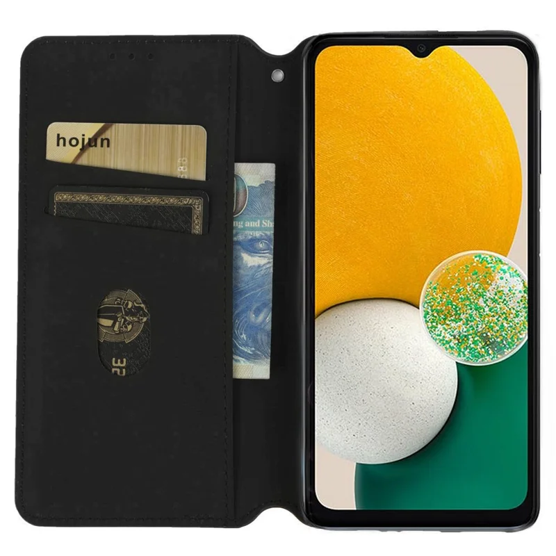 Capa Carteira com Estampa de Losango para Samsung Galaxy A14 5G / A14 4G, Capa Tipo Fólio com Suporte, Pele PU Magnética com Fecho Automático - Marrom
