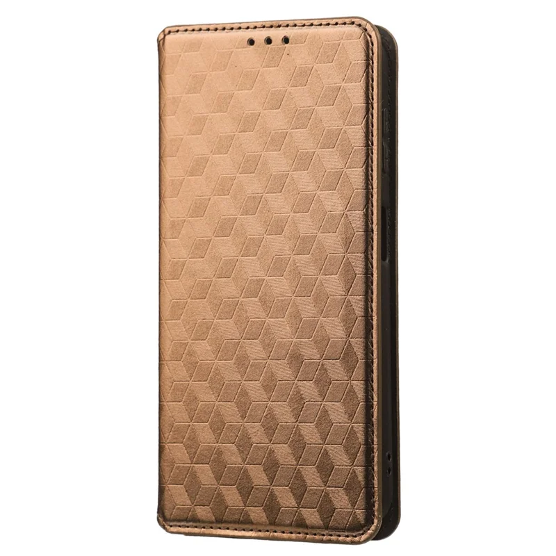 Capa Carteira com Estampa de Losango para Samsung Galaxy A14 5G / A14 4G, Capa Tipo Fólio com Suporte, Pele PU Magnética com Fecho Automático - Marrom