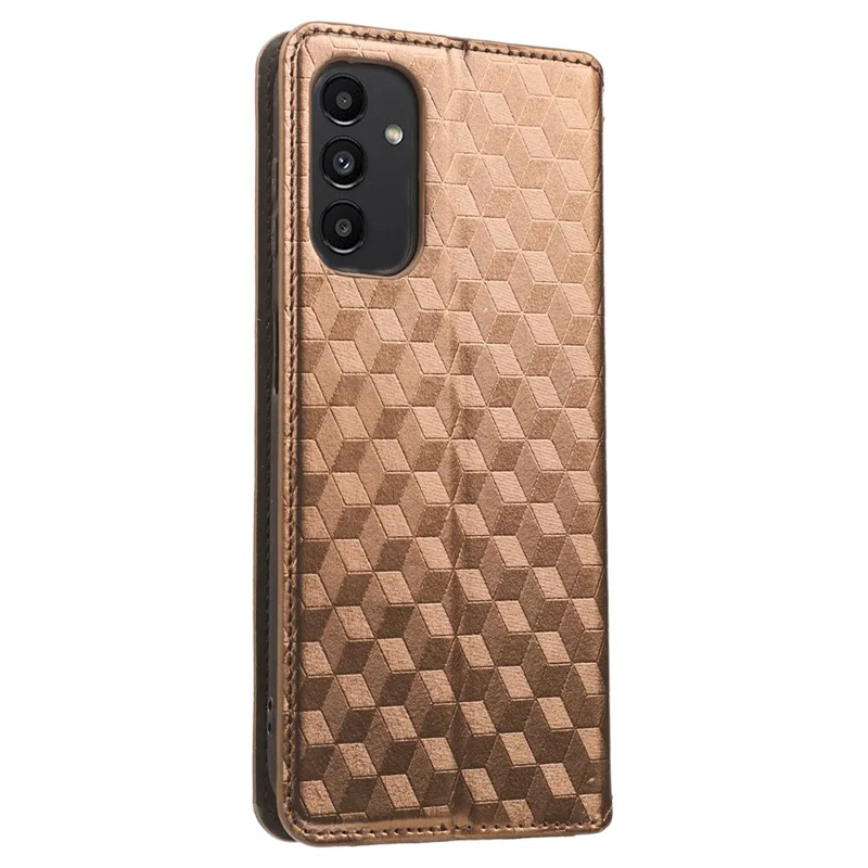 Capa Carteira com Estampa de Losango para Samsung Galaxy A14 5G / A14 4G, Capa Tipo Fólio com Suporte, Pele PU Magnética com Fecho Automático - Marrom