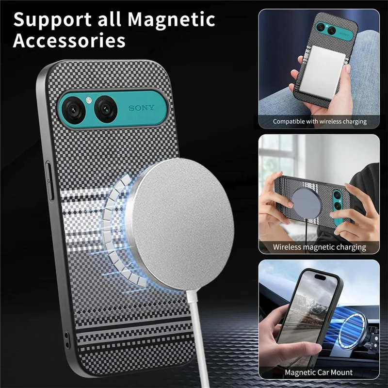 For Sony Xperia 10 VII Magnetic Case PU Leather + PC + TPU Gradient Phone Cover - Black