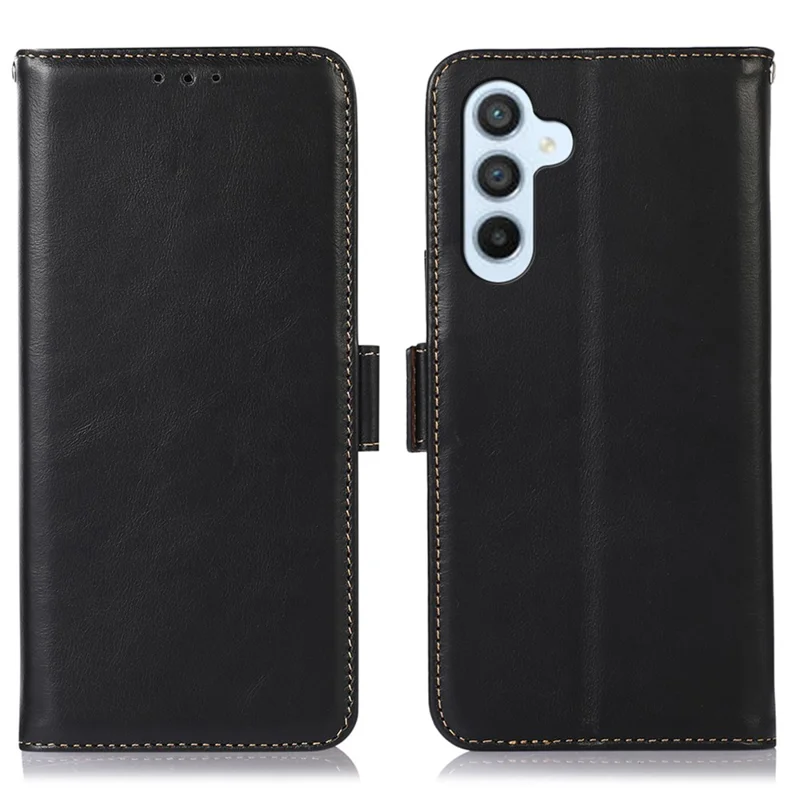 For Samsung Galaxy S26 FE Case RFID Blocking Genuine Cow Leather Wallet Phone Cover - Black