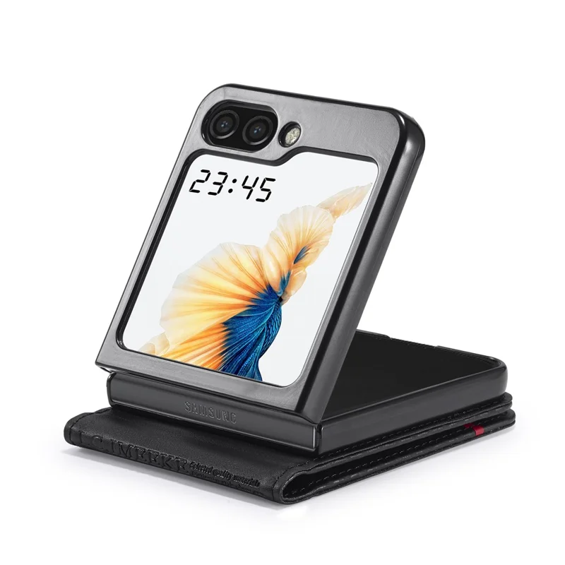 LC.IMEEKE Étui Portefeuille pour Samsung Galaxy Z Flip8, Housse en Cuir Texturé Fibre de Carbone - Rayures Horizontales