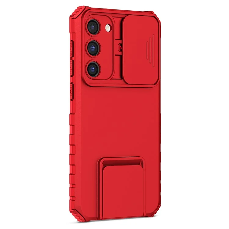 For Samsung Galaxy S23+ Kickstand PC + TPU Phone Case Slide Camera Protector Shockproof Cover - Red