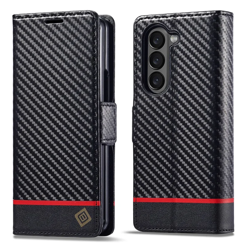 LC.IMEEKE Étui Portefeuille pour Samsung Galaxy Z Fold8 Ultra Étui de Téléphone en Cuir Texturé Fibre de Carbone - Rayure Horizontale