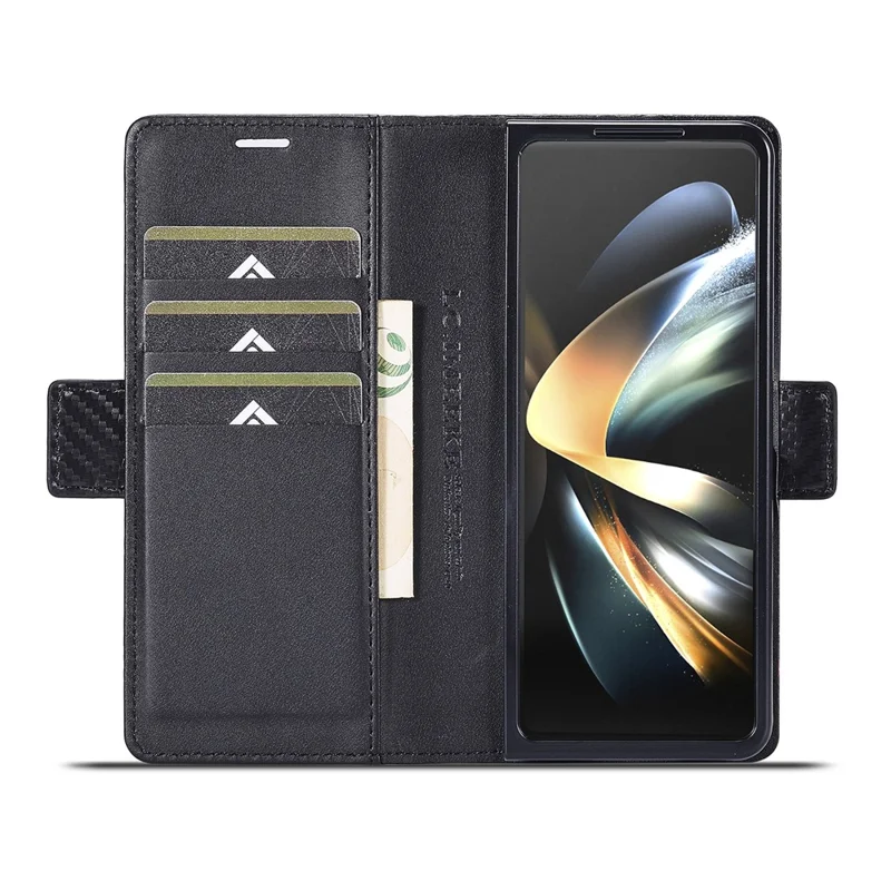 LC.IMEEKE Étui Portefeuille pour Samsung Galaxy Z Fold8 Ultra Étui de Téléphone en Cuir Texturé Fibre de Carbone - Rayure Horizontale