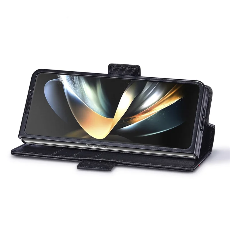 LC.IMEEKE Étui Portefeuille pour Samsung Galaxy Z Fold8 Ultra Étui de Téléphone en Cuir Texturé Fibre de Carbone - Rayure Horizontale