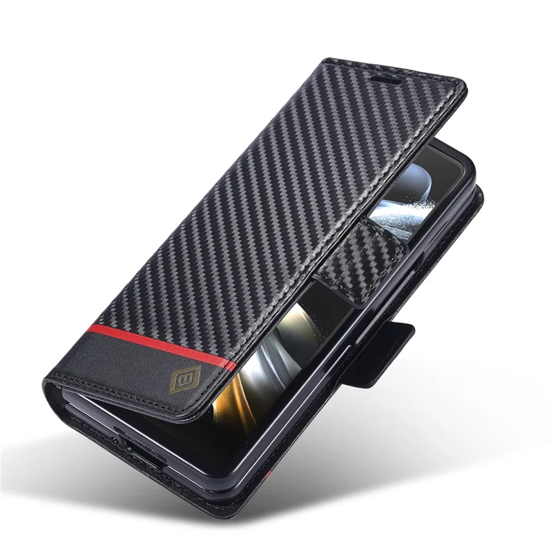 LC.IMEEKE Étui Portefeuille pour Samsung Galaxy Z Fold8 Ultra Étui de Téléphone en Cuir Texturé Fibre de Carbone - Rayure Horizontale