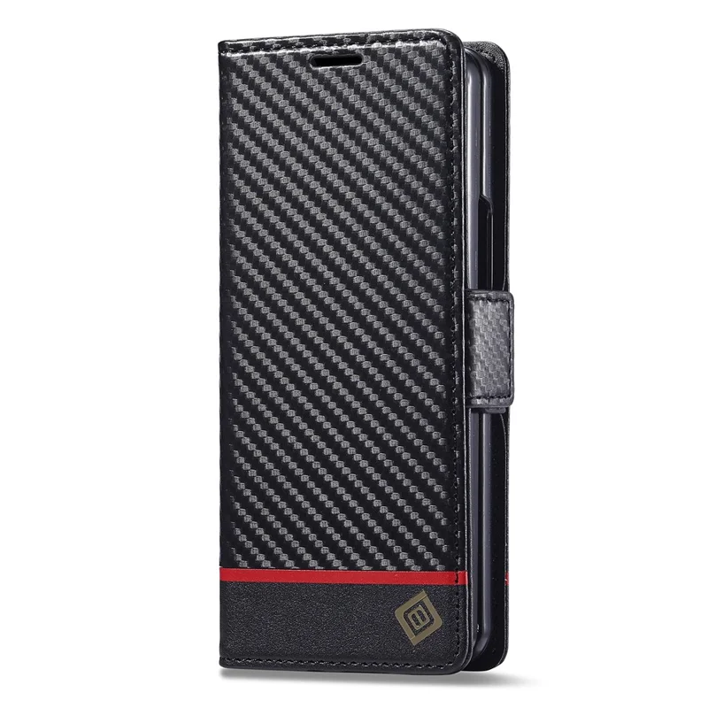 LC.IMEEKE Étui Portefeuille pour Samsung Galaxy Z Fold8 Ultra Étui de Téléphone en Cuir Texturé Fibre de Carbone - Rayure Horizontale