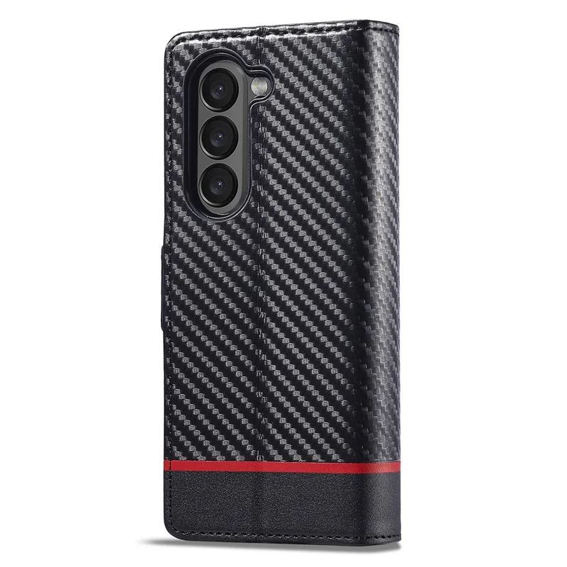 LC.IMEEKE Étui Portefeuille pour Samsung Galaxy Z Fold8 Ultra Étui de Téléphone en Cuir Texturé Fibre de Carbone - Rayure Horizontale