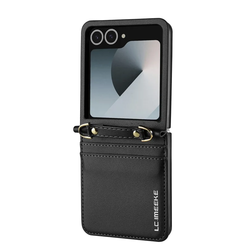 LC.IMEEKE L1 pour étui Samsung Galaxy Z Flip8 en cuir+PC avec sangles et fentes pour cartes - Noir