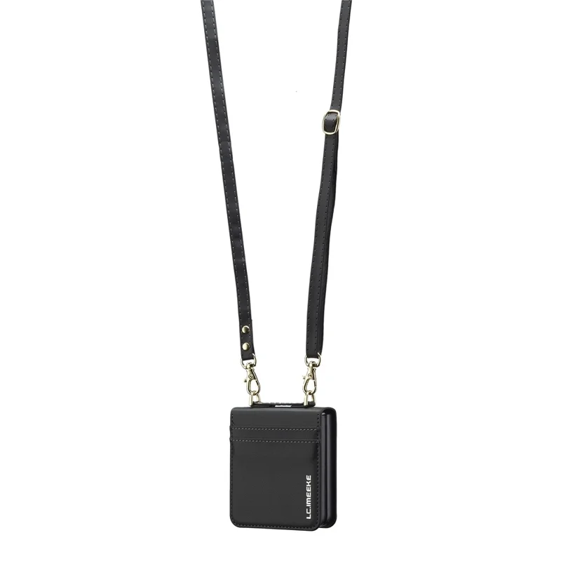 LC.IMEEKE L1 pour étui Samsung Galaxy Z Flip8 en cuir+PC avec sangles et fentes pour cartes - Noir