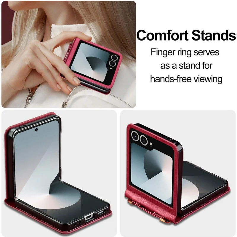 LC.IMEEKE L1 for Samsung Galaxy Z Flip8 Case Leather+PC Phone Cover with Straps Card Slots - Red