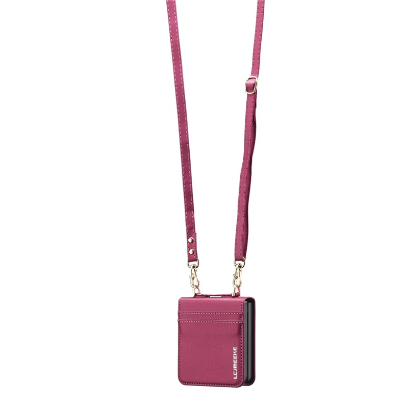 LC.IMEEKE L1 for Samsung Galaxy Z Flip8 Case Leather+PC Phone Cover with Straps Card Slots - Red