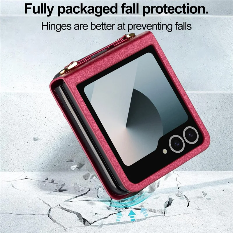 LC.IMEEKE L1 for Samsung Galaxy Z Flip8 Case Leather+PC Phone Cover with Straps Card Slots - Red