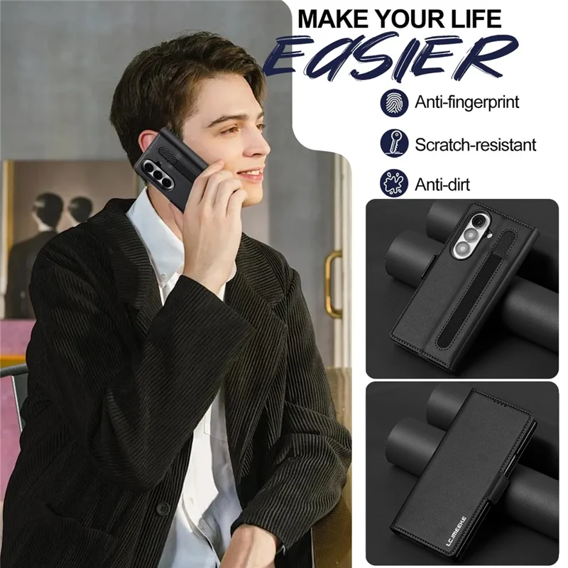 LC.IMEEKE Série L1 pour Samsung Galaxy Z Fold8 Ultra Housse en Cuir PU Étui Portefeuille Support Housse de Protection - Noir