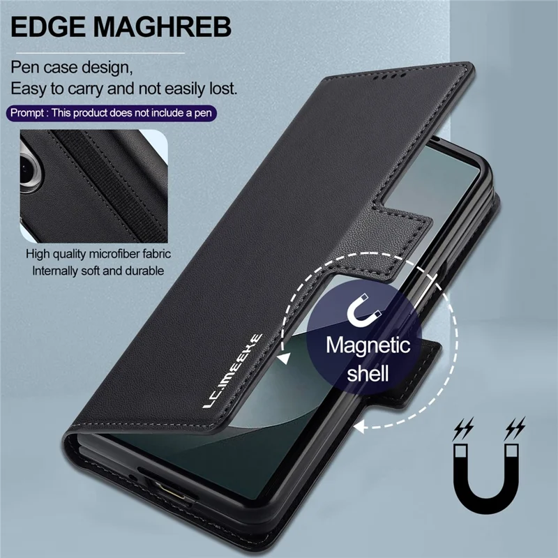 LC.IMEEKE Série L1 pour Samsung Galaxy Z Fold8 Ultra Housse en Cuir PU Étui Portefeuille Support Housse de Protection - Noir