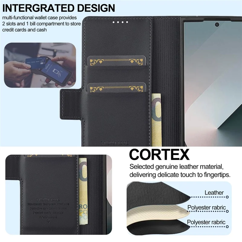 LC.IMEEKE Série L1 pour Samsung Galaxy Z Fold8 Ultra Housse en Cuir PU Étui Portefeuille Support Housse de Protection - Noir