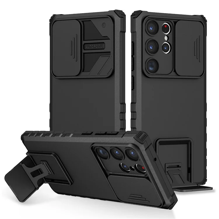 Для Samsung Galaxy S23 Ultra Slide Camera Protection Camefy Cash Case Case PC + TPU Защитный Крышка - Черный