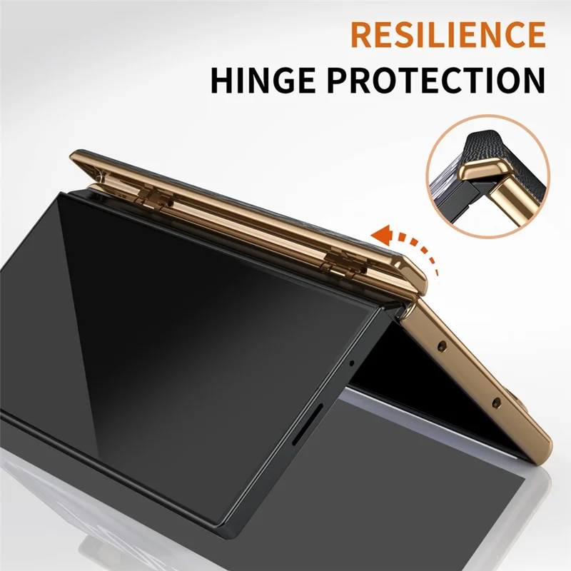 For Samsung Galaxy Z Fold7 5G Case Retractable Wrist Strap Kickstand Leather PC Case with Hinge Protection / Tempered Glass Flim - Black