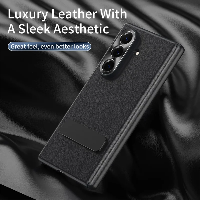 For Samsung Galaxy Z Fold8 Ultra Case Foldable Kickstand Leather Anti-Drop Phone Protective Cover - Black