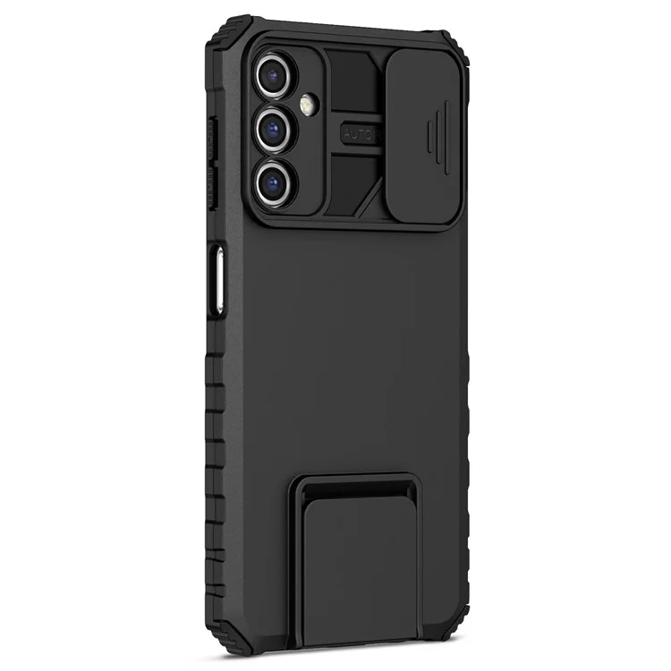 For Samsung Galaxy A14 5G / A14 4G Slide Camera Protection PC + TPU Phone Case Adjustable Kickstand Anti-Drop Cover - Black