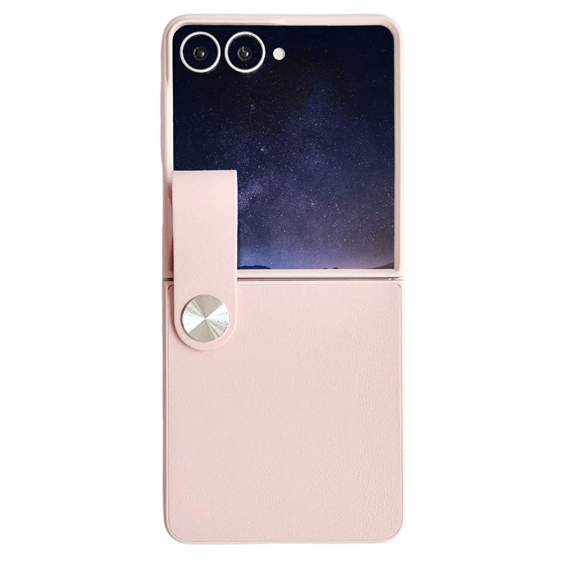 For Samsung Galaxy Z Flip8 Case PU Leather + PC Phone Cover with Grip Strap - Pink