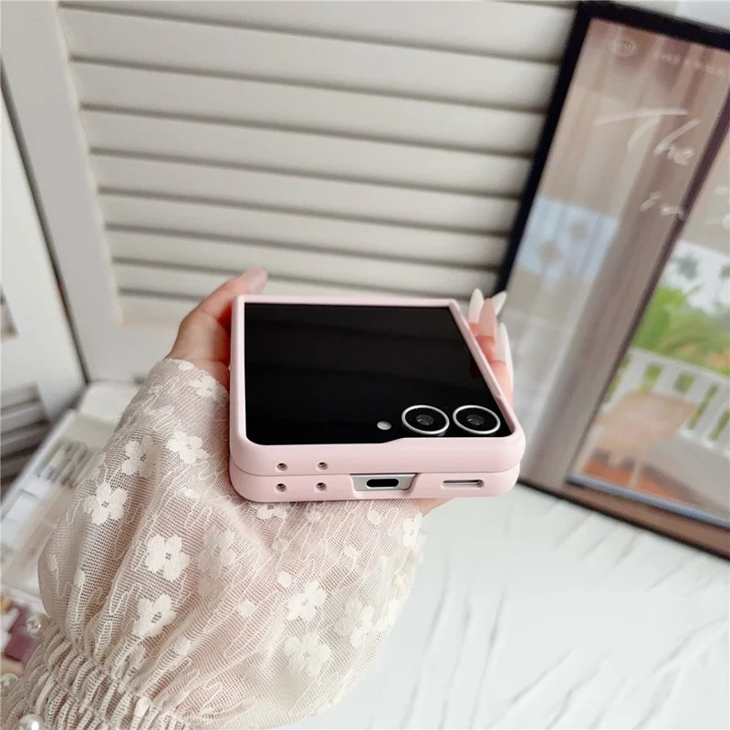 For Samsung Galaxy Z Flip8 Case PU Leather + PC Phone Cover with Grip Strap - Pink