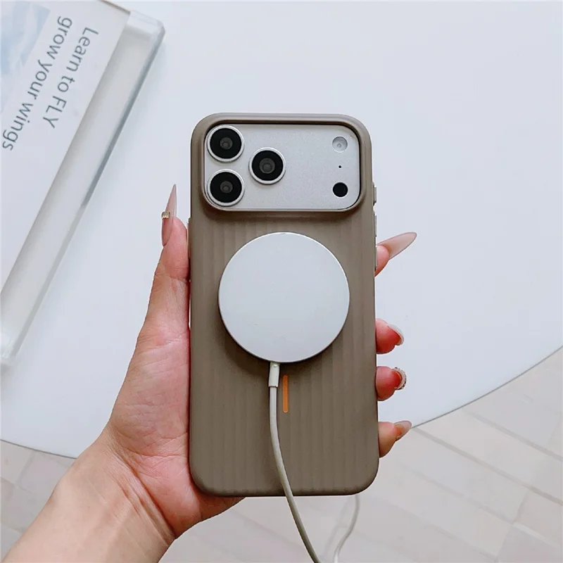 For iPhone 17 Pro Max Magnetic Case Corrugated Texture Hard PC Phone Protective Cover - Blue
