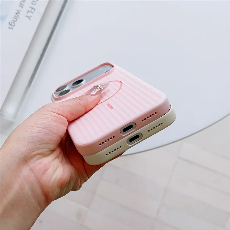 For iPhone 17 Pro Max Magnetic Case Corrugated Texture Hard PC Phone Protective Cover - Blue