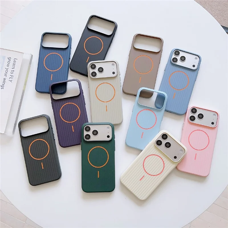 For iPhone 17 Pro Max Magnetic Case Corrugated Texture Hard PC Phone Protective Cover - Blue