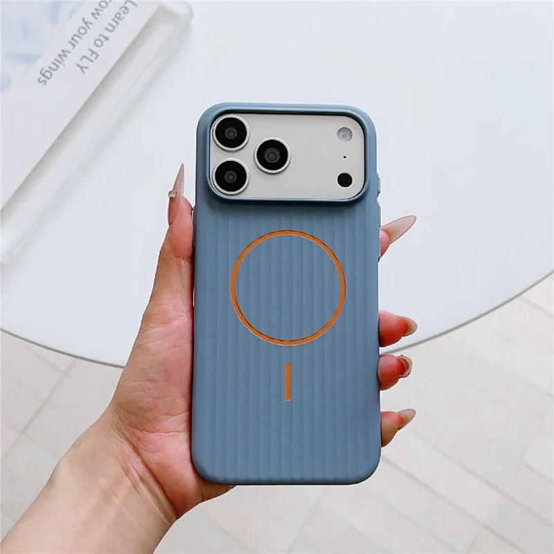 For iPhone 17 Pro Magnetic Case Corrugated Texture Hard PC Phone Protective Cover - Blue