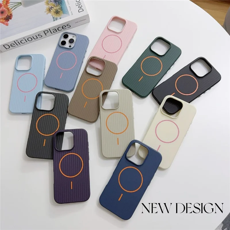 For iPhone 16 Pro Max Magnetic Case Corrugated Texture Hard PC Phone Protective Cover - Dark Green